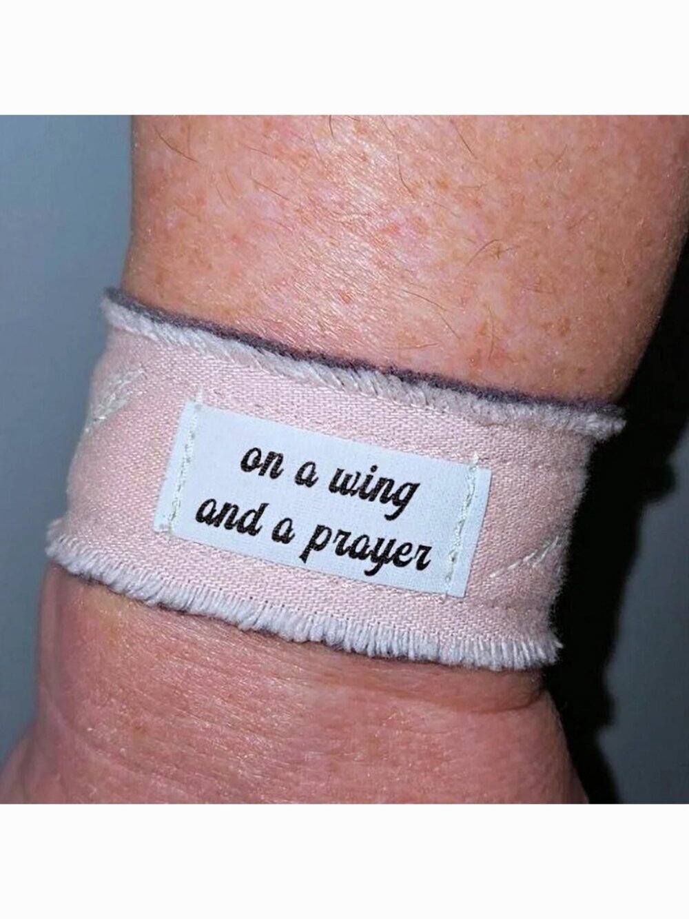 On a Wing and a Prayer Pink Bracelet Cuff Inspirational Quote  Hippie Jewelry